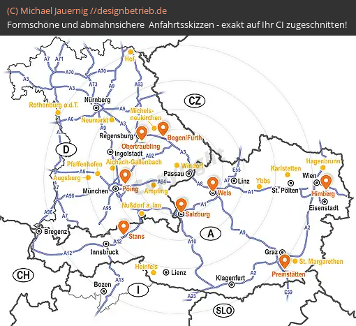 Wegbeschreibung Bayern, Österreich, Südtirol Regionenkarte Tschann Nutzfahrzeuge GmbH (775)